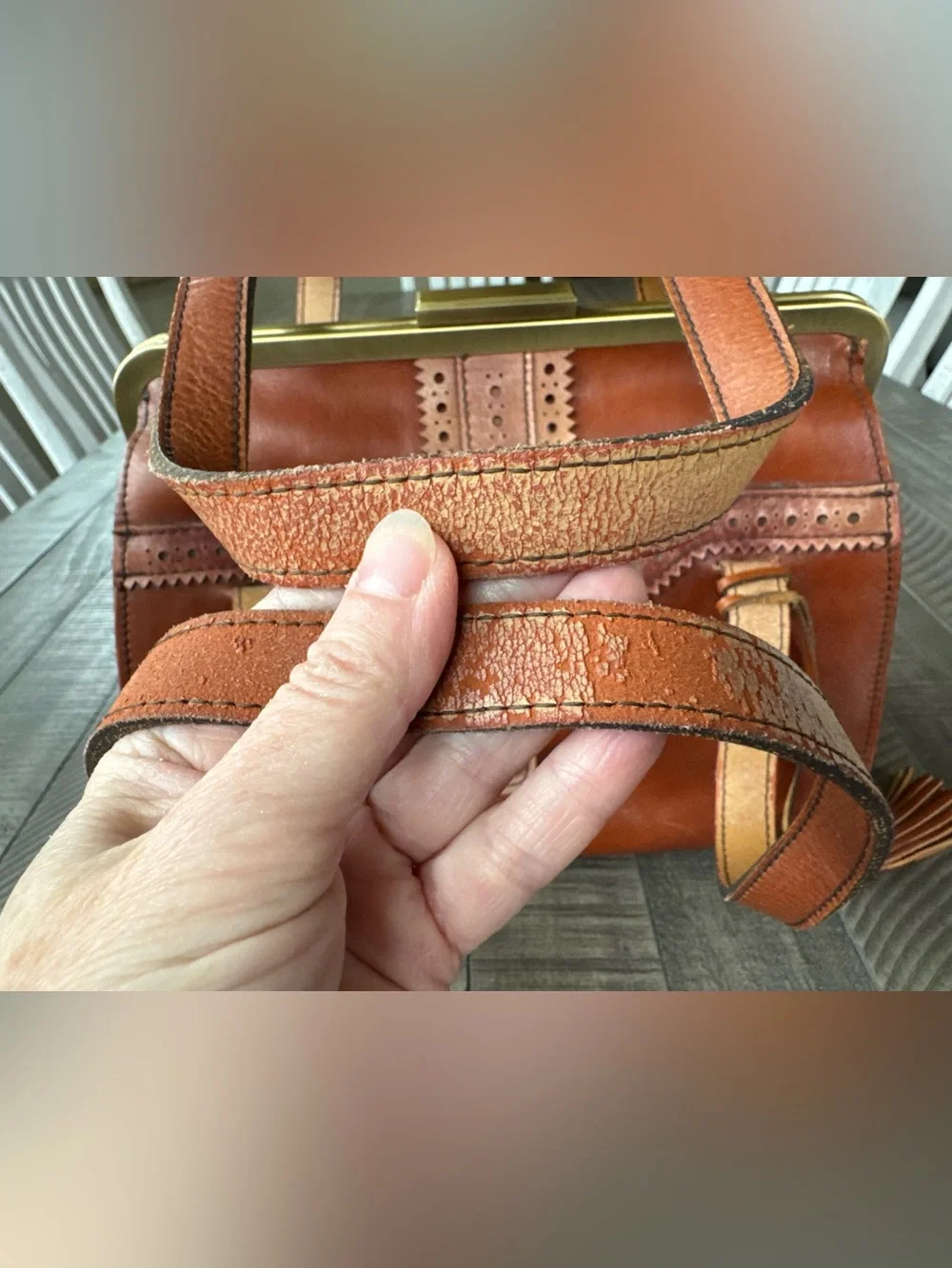 Vintage Patricia Nash Cognac Leather Frame Satchel - Shoulder Bag Purse